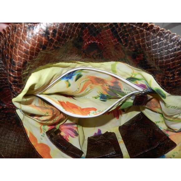 Carlos Falchi Fatto a Mano Shoulder Handbag Purse Brown Snakeskin Reptile Print - Picture 6 of 10
